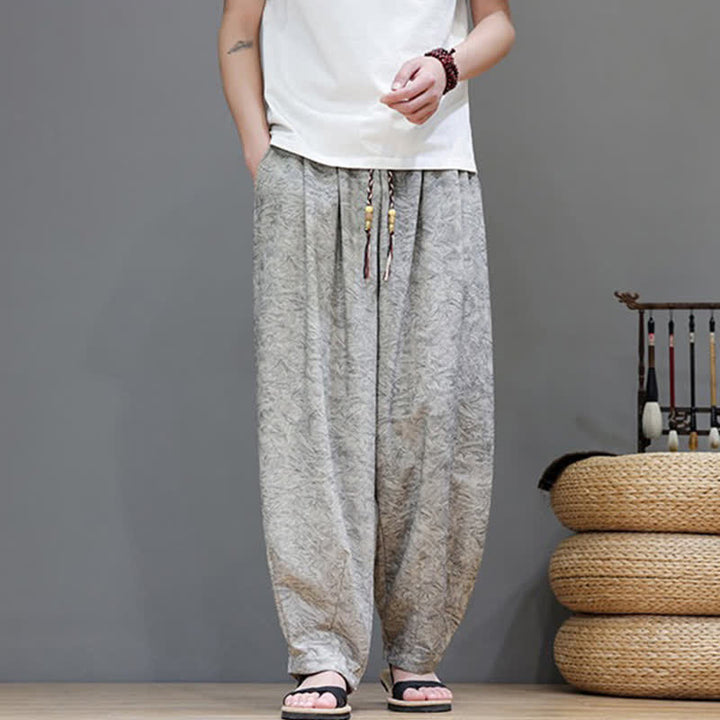 Buddha Stones Pantaloni harem da uomo estivi in ​​stile bohémien con coulisse e fantasia a fiori, con tasche. - image 21