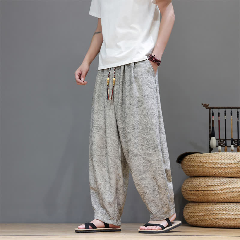 Buddha Stones Pantaloni harem da uomo estivi in ​​stile bohémien con coulisse e fantasia a fiori, con tasche. - image 28