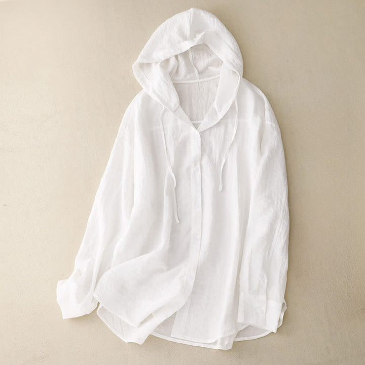 Buddha Stones Maglietta da donna a maniche lunghe con cappuccio e coulisse, tinta unita, estiva e casual. - Bianco - US12, UK/AU16, EU44 (2XL) - image 10