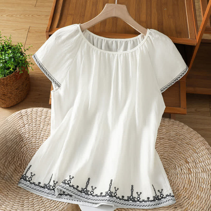 Buddha Stones T-shirt da donna a maniche corte con ricami floreali in stile boho estivo. - Bianco - US12, UK/AU16, EU44 (2XL) - image 6