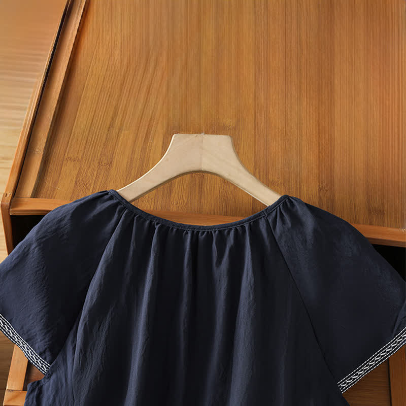 Buddha Stones T-shirt da donna a maniche corte con ricami floreali in stile boho estivo. - image 3