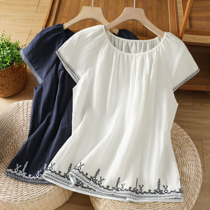 Buddha Stones T-shirt da donna a maniche corte con ricami floreali in stile boho estivo. - image 14