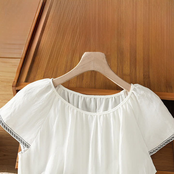 Buddha Stones T-shirt da donna a maniche corte con ricami floreali in stile boho estivo. - image 8