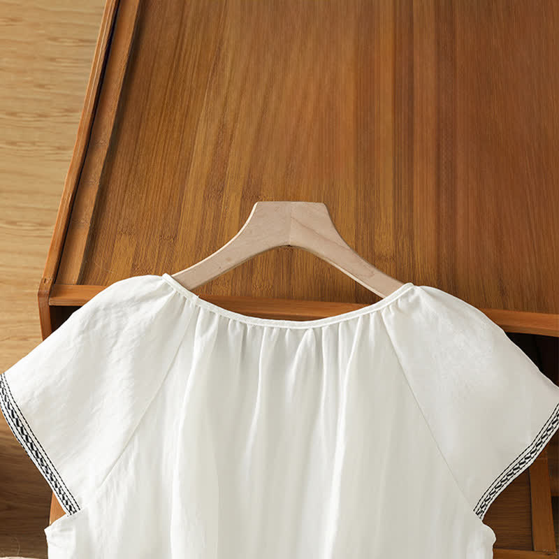 Buddha Stones T-shirt da donna a maniche corte con ricami floreali in stile boho estivo. - image 9