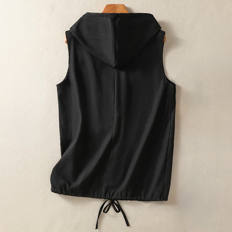 Buddha Stones Maglietta estiva casual da donna senza maniche con cappuccio e coulisse, con cerniera e tasche. - image 12