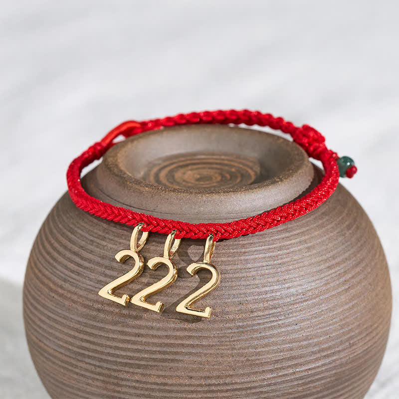 Buddha Stones Braccialetto intrecciato di protezione con giada e filo rosso con numero angelico 777 444 333 222 111 - image 1