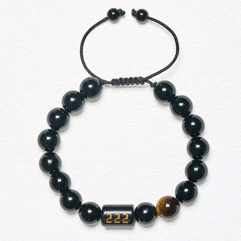 Buddha Stones Braccialetto con numero angelico, ossidiana nera naturale e occhio di tigre, simbolo di forza e realizzazione personale. - image 15