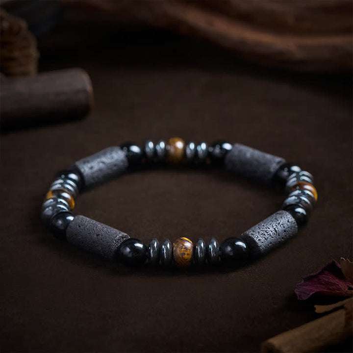 Buddha Stones Bracciale potente in ossidiana occhio di tigre naturale, ematite e pietra lavica - image 2