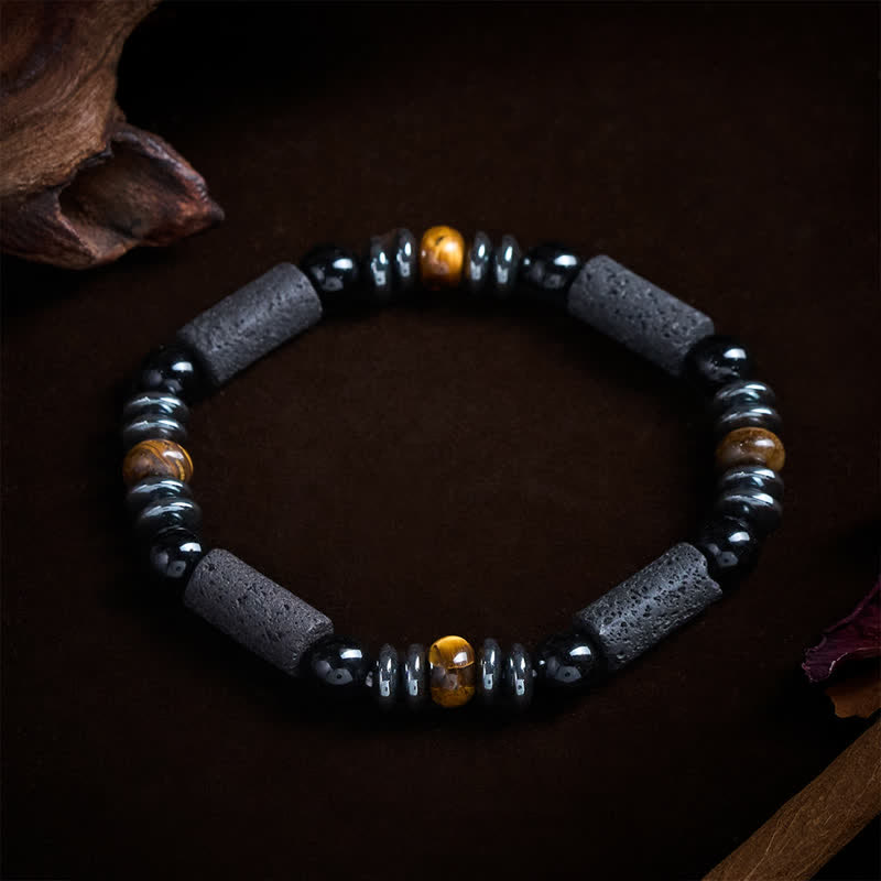 Buddha Stones Bracciale potente in ossidiana occhio di tigre naturale, ematite e pietra lavica - image 1