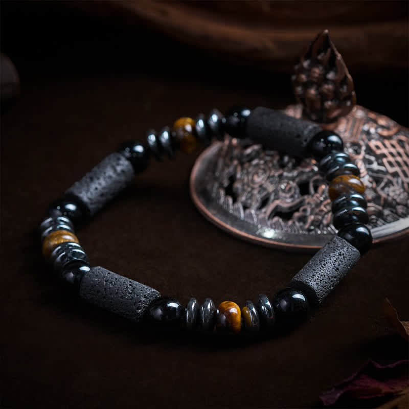 Buddha Stones Bracciale potente in ossidiana occhio di tigre naturale, ematite e pietra lavica - image 3