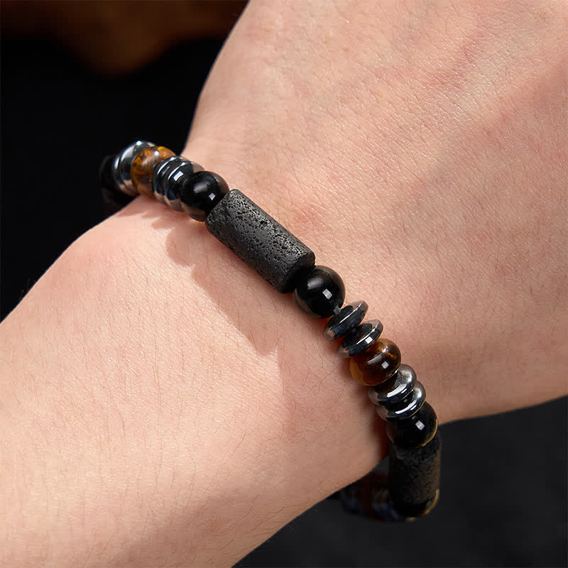 Buddha Stones Bracciale potente in ossidiana occhio di tigre naturale, ematite e pietra lavica - image 4