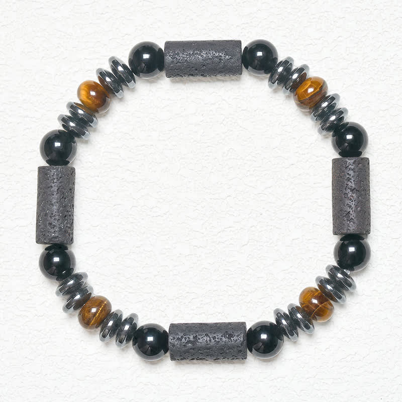Buddha Stones Bracciale potente in ossidiana occhio di tigre naturale, ematite e pietra lavica - image 5