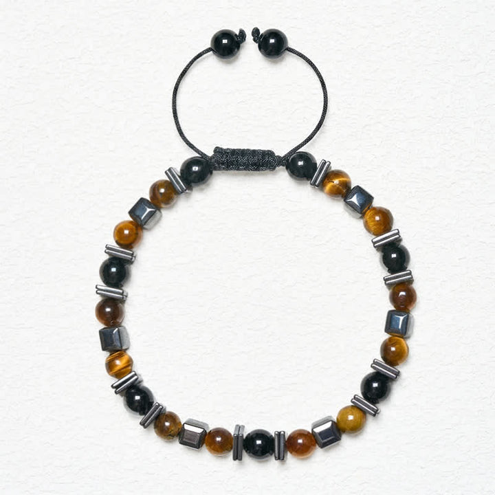 Buddha Stones Bracciale di supporto in ematite e ossidiana nera occhio di tigre naturale - image 5