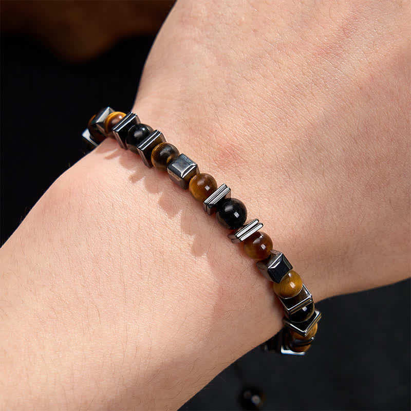 Buddha Stones Bracciale di supporto in ematite e ossidiana nera occhio di tigre naturale - image 4