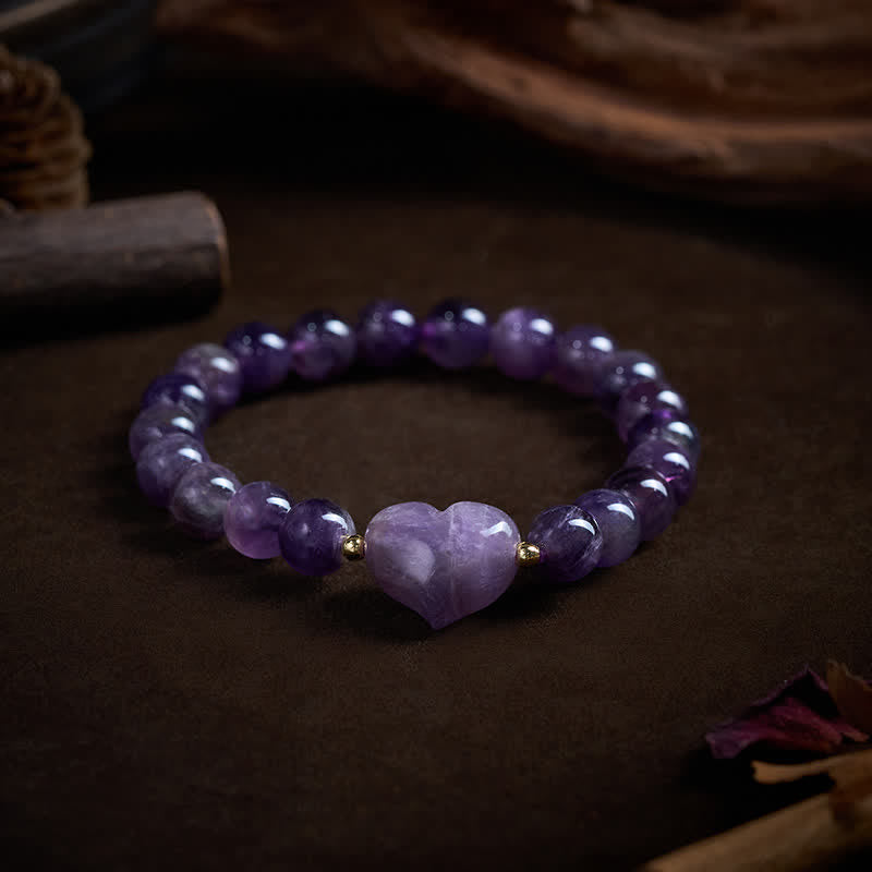Buddha Stones Bracciale spirituale a forma di cuore con ametista naturale, avventurina verde, occhio di tigre e quarzo fragola. - image 10
