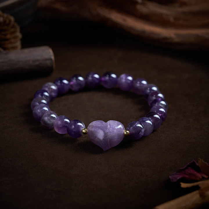 Buddha Stones Bracciale spirituale a forma di cuore con ametista naturale, avventurina verde, occhio di tigre e quarzo fragola. - image 10