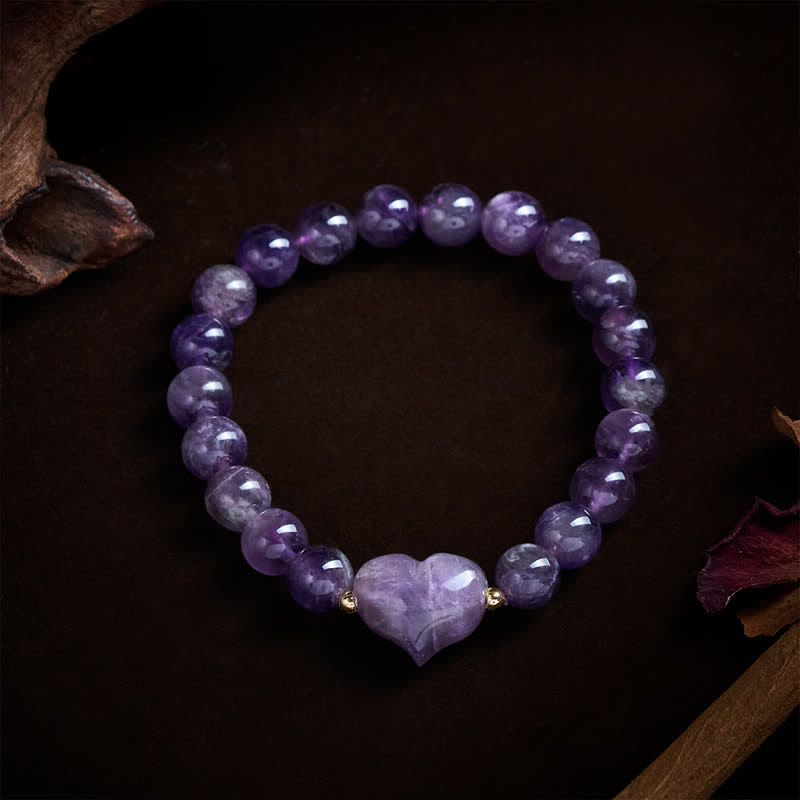 Buddha Stones Bracciale spirituale a forma di cuore con ametista naturale, avventurina verde, occhio di tigre e quarzo fragola. - image 9