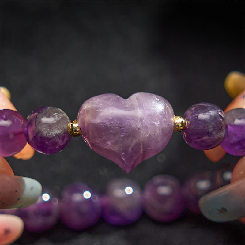 Buddha Stones Bracciale spirituale a forma di cuore con ametista naturale, avventurina verde, occhio di tigre e quarzo fragola. - image 13