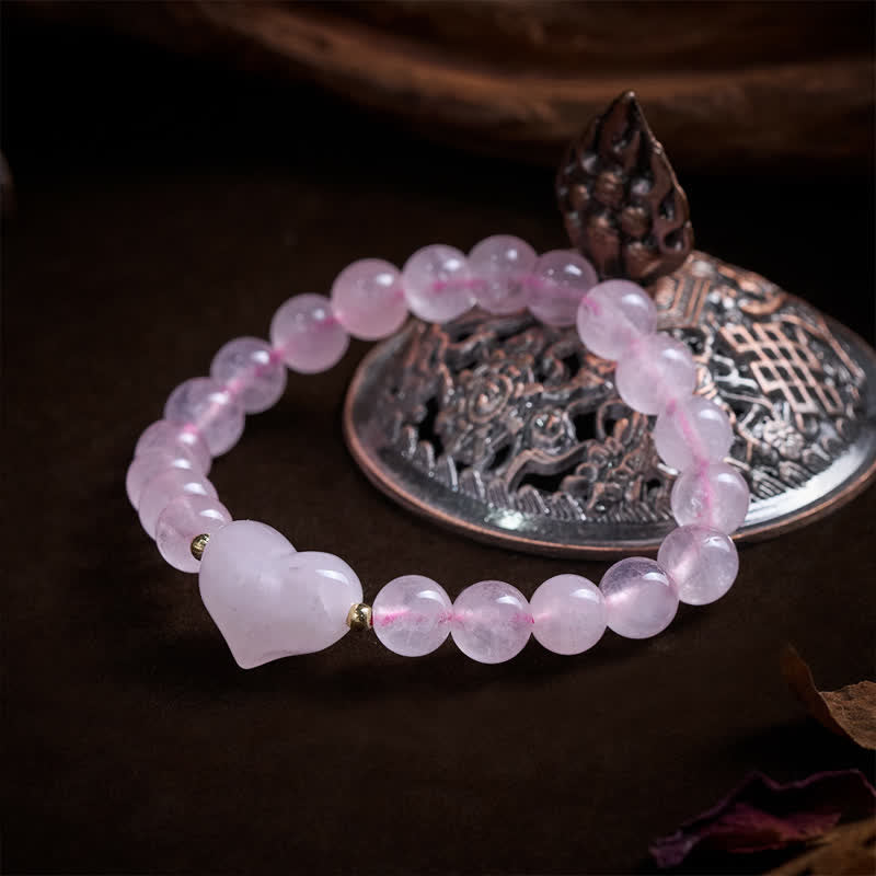 Buddha Stones Bracciale spirituale a forma di cuore con ametista naturale, avventurina verde, occhio di tigre e quarzo fragola. - image 4