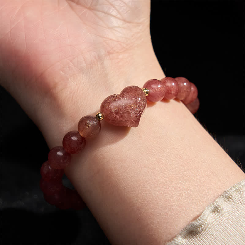 Buddha Stones Bracciale spirituale a forma di cuore con ametista naturale, avventurina verde, occhio di tigre e quarzo fragola. - image 29