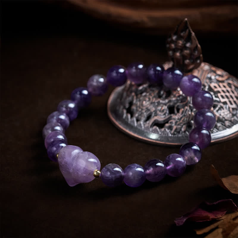 Buddha Stones Bracciale spirituale a forma di cuore con ametista naturale, avventurina verde, occhio di tigre e quarzo fragola. - image 11