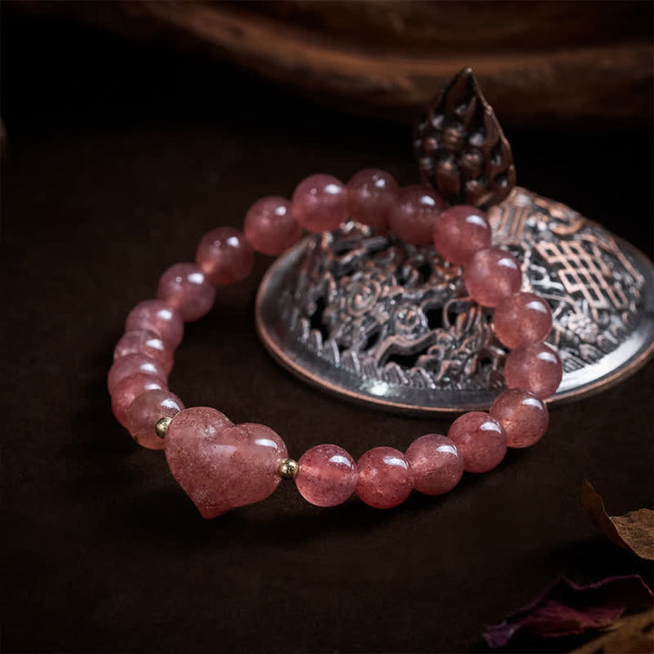 Buddha Stones Bracciale spirituale a forma di cuore con ametista naturale, avventurina verde, occhio di tigre e quarzo fragola. - image 28