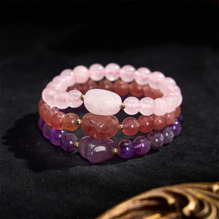 Buddha Stones Bracciale spirituale a forma di cuore con ametista naturale, avventurina verde, occhio di tigre e quarzo fragola. - image 43