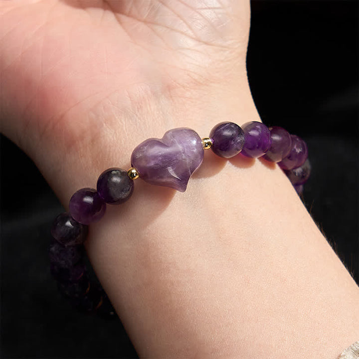 Buddha Stones Bracciale spirituale a forma di cuore con ametista naturale, avventurina verde, occhio di tigre e quarzo fragola. - image 12