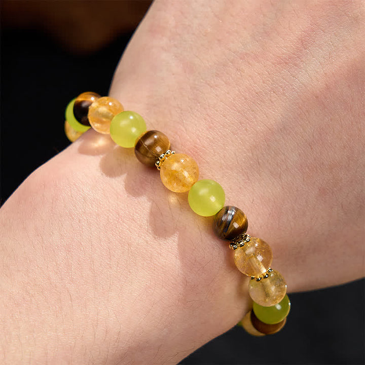Buddha Stones Bracciale portafortuna in giada verde occhio di tigre con citrino naturale - image 5