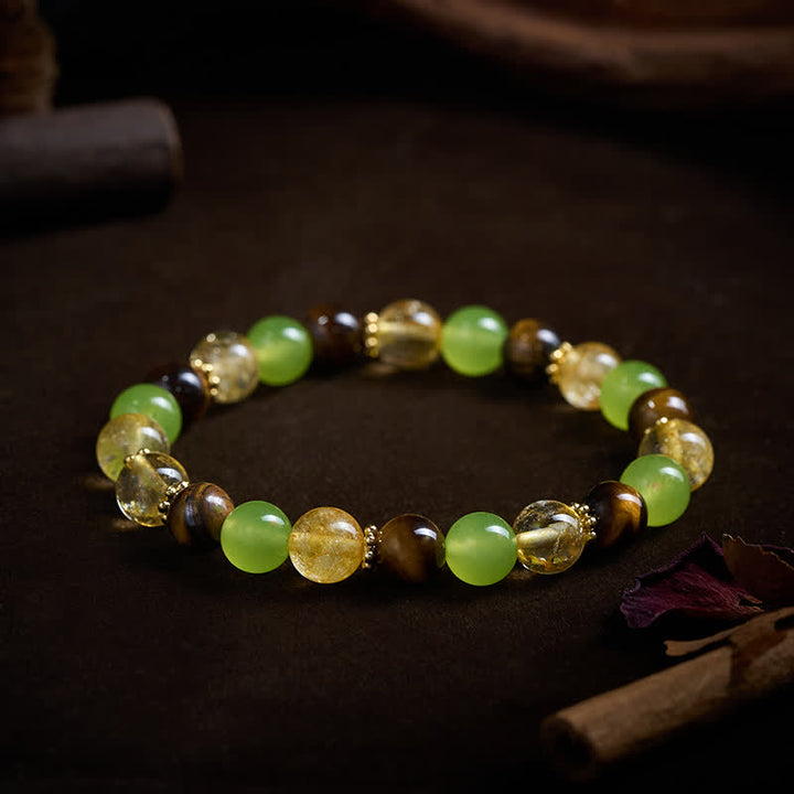 Buddha Stones Bracciale portafortuna in giada verde occhio di tigre con citrino naturale - image 3