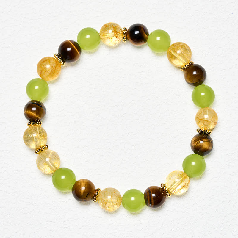 Buddha Stones Bracciale portafortuna in giada verde occhio di tigre con citrino naturale - image 1