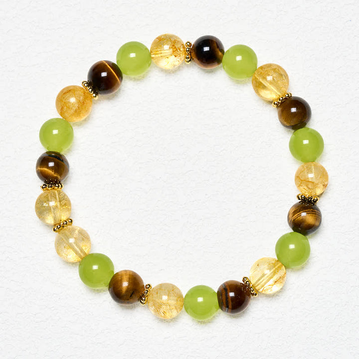 Buddha Stones Bracciale portafortuna in giada verde occhio di tigre con citrino naturale - image 1