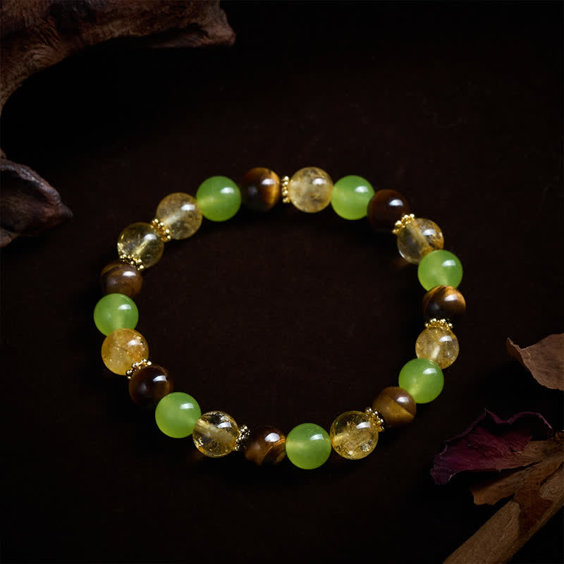 Buddha Stones Bracciale portafortuna in giada verde occhio di tigre con citrino naturale - image 4