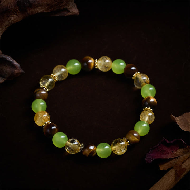 Buddha Stones Bracciale portafortuna in giada verde occhio di tigre con citrino naturale - image 4