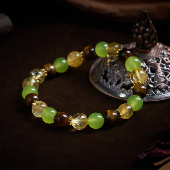 Buddha Stones Bracciale portafortuna in giada verde occhio di tigre con citrino naturale - image 2