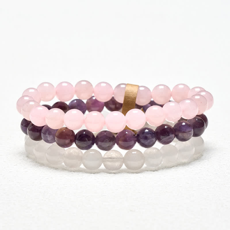 Buddha Stones Bracciale per la consapevolezza spirituale con cristallo di quarzo rosa ametista. - image 4