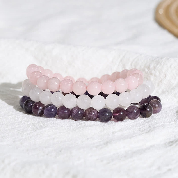 Buddha Stones Bracciale per la consapevolezza spirituale con cristallo di quarzo rosa ametista. - 15-16 cm - image 0