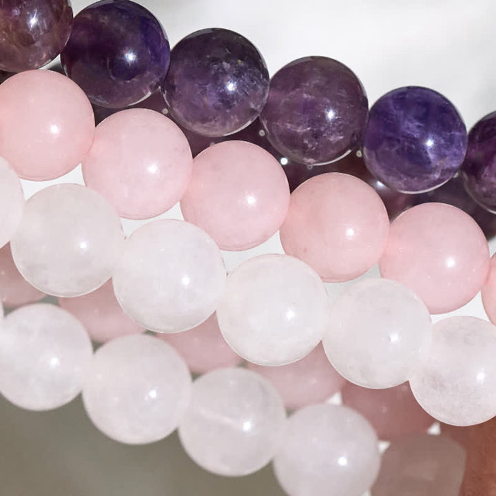 Buddha Stones Bracciale per la consapevolezza spirituale con cristallo di quarzo rosa ametista. - image 8