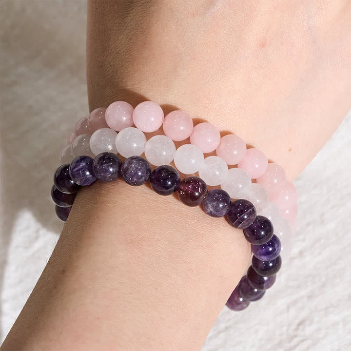 Buddha Stones Bracciale per la consapevolezza spirituale con cristallo di quarzo rosa ametista. - image 7