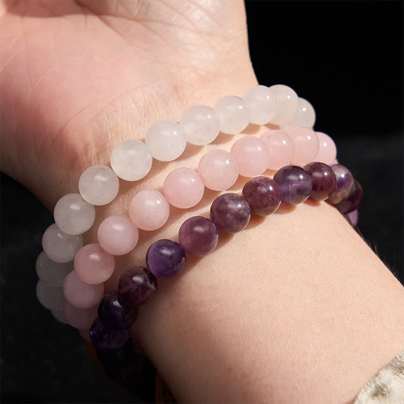 Buddha Stones Bracciale per la consapevolezza spirituale con cristallo di quarzo rosa ametista. - image 2
