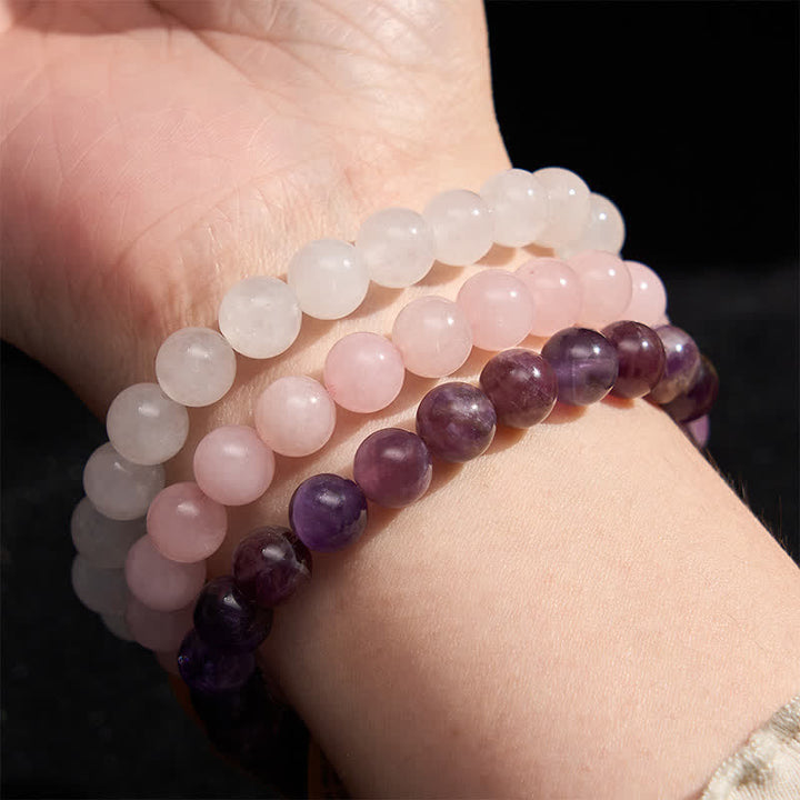 Buddha Stones Bracciale per la consapevolezza spirituale con cristallo di quarzo rosa ametista. - image 2