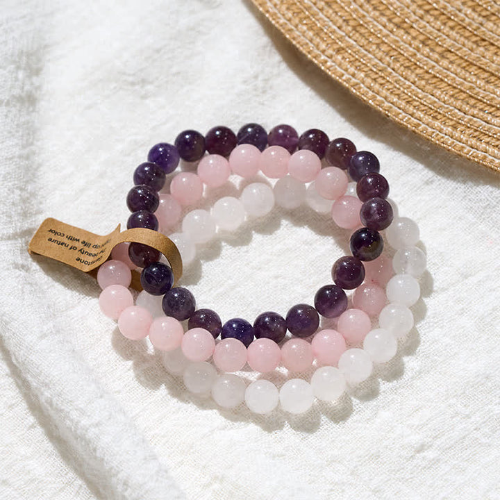 Buddha Stones Bracciale per la consapevolezza spirituale con cristallo di quarzo rosa ametista. - image 3