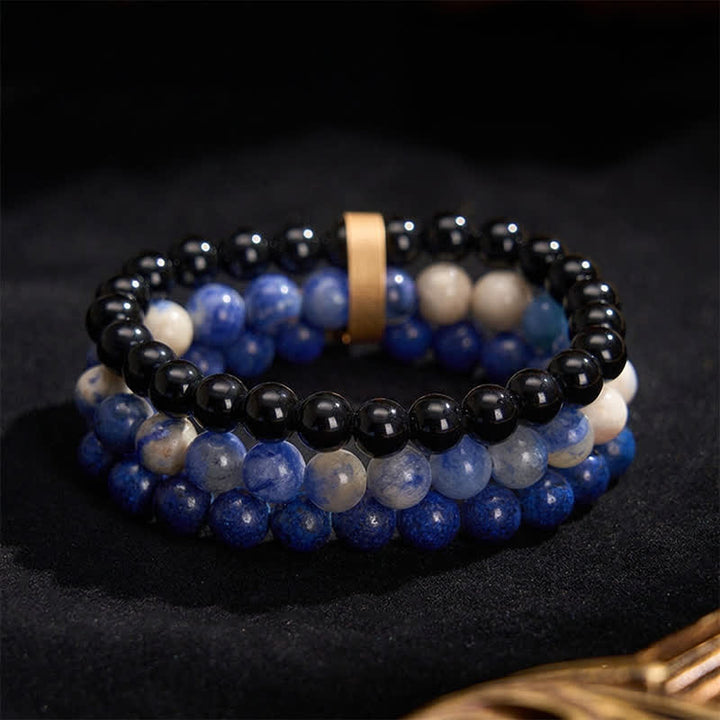 Buddha Stones Bracciale con perle positive di lazurite, lapislazzuli, sodalite e onice nera. - image 1