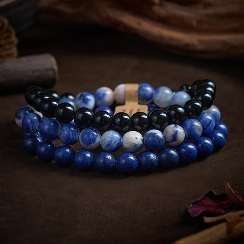 Buddha Stones Bracciale con perle positive di lazurite, lapislazzuli, sodalite e onice nera. - image 2