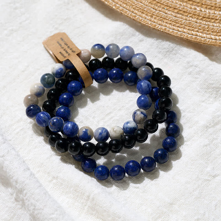 Buddha Stones Bracciale con perle positive di lazurite, lapislazzuli, sodalite e onice nera. - image 3