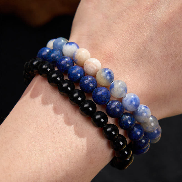 Buddha Stones Bracciale con perle positive di lazurite, lapislazzuli, sodalite e onice nera. - image 4