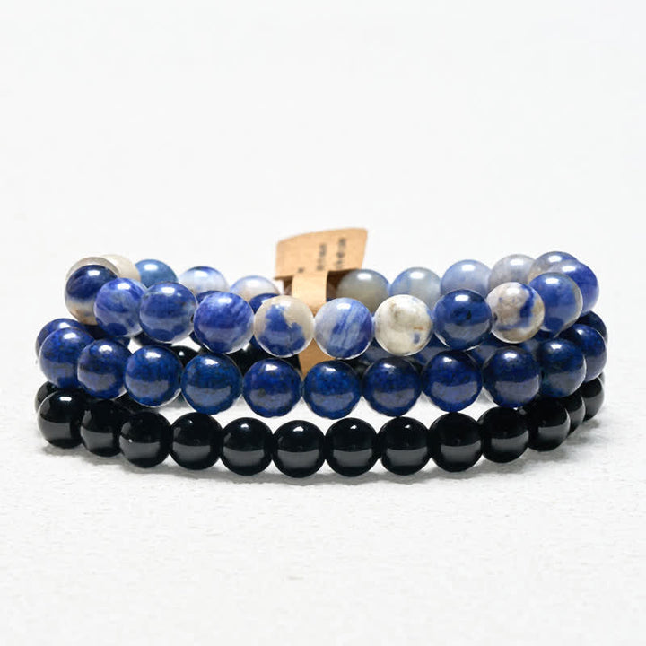 Buddha Stones Bracciale con perle positive di lazurite, lapislazzuli, sodalite e onice nera. - 15-16 cm - image 0