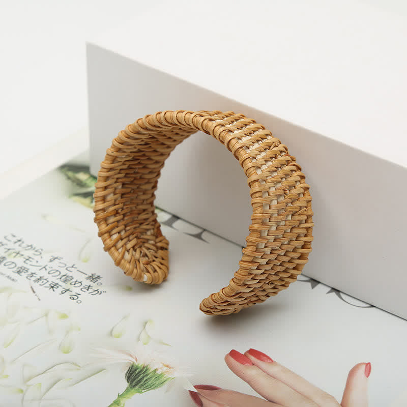 Buddha Stones Bracciale rigido largo in rattan naturale, intrecciato a mano, stile boho. - image 4
