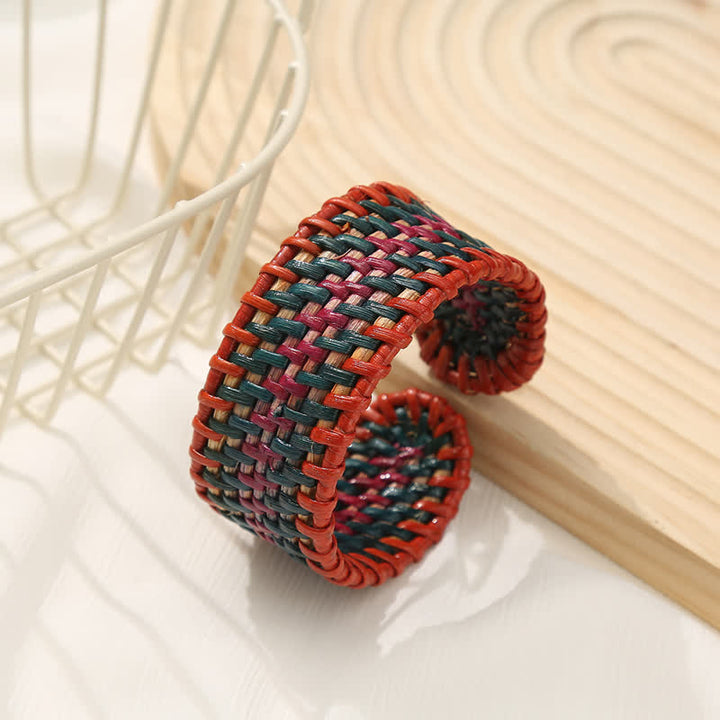 Buddha Stones Bracciale rigido largo in rattan naturale, intrecciato a mano, stile boho. - image 5