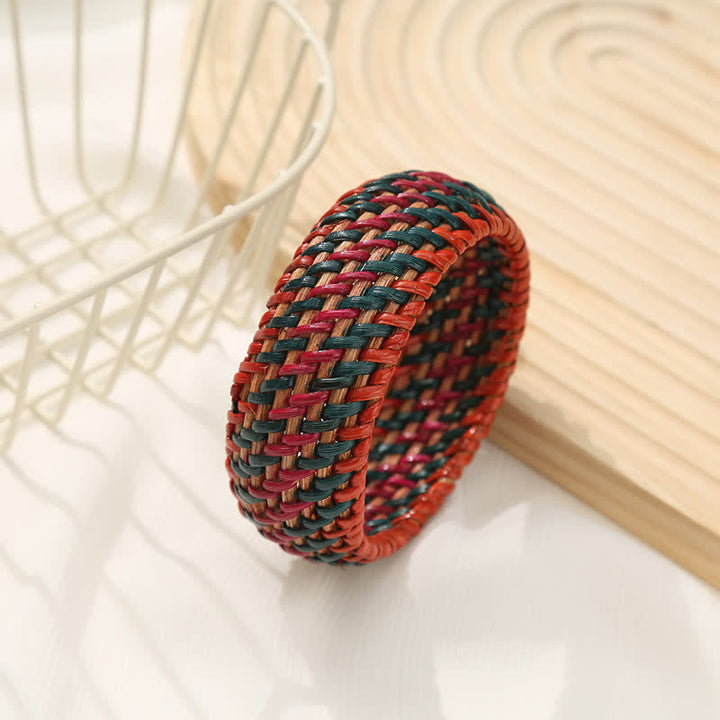 Buddha Stones Bracciale rigido largo in rattan naturale intrecciato a mano, stile boho. - image 7